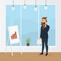 Manager, employee. A man in a suit talking on the phone. Illustration