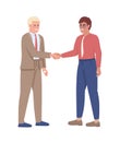 Manager and employee shaking hands semi flat color vector characters