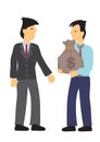 Manager giving money bag or bonus cash to male employee Royalty Free Stock Photo