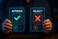 Manager holding digital approve and reject cards for decision making Royalty Free Stock Photo