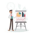 The manager holds a presentation on the flipchart color flat illustration