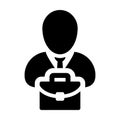 Manager icon vector male person profile avatar symbol with briefcase for business in flat color glyph pictogram Royalty Free Stock Photo