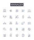 Manager line icons collection. ssessment, measure, judgement, rating, analysis, critique, testing vector and linear