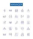 Manager line icons signs set. Design collection of Manager, Supervisor, Director, Coordinator, Leader, Administrator