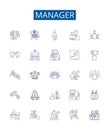 Manager line icons signs set. Design collection of Manager, Supervisor, Director, Coordinator, Leader, Administrator