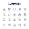 Manager line vector icons and signs. Supervisor, Controller, Coordinator, Leader, Administrator, Director, Chief, Head