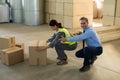 Manager motivating female worker while working Royalty Free Stock Photo