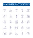 Manager motivation line icons signs set. Design collection of Motivation, Management, Lead, Engage, Drive, Strategy