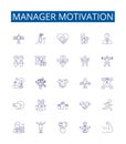 Manager motivation line icons signs set. Design collection of Motivation, Management, Lead, Engage, Drive, Strategy