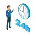Manager Person and Clock Set Vector Illustration