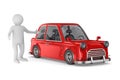 Manager and red car on white background. Isolated 3D illustration Royalty Free Stock Photo