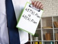 Manager shows the inscription 457b plan vs 401k pension plan.