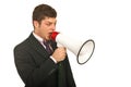 Manager speaking out by megaphone Royalty Free Stock Photo