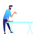 Manager standing at table and speaking hand vector illustration.
