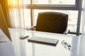 Manager Table with Desktop Computer and eye glasses Royalty Free Stock Photo