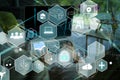 Manager Technical Industrial Engineer working and control robotics with monitoring system software and icon industry