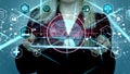 Manager Technical Industrial Engineer working and control robotics with monitoring system software and icon industry