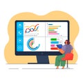 Manager testing and analyzing graph reports, business targets, company success at rate scale chart