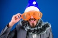 Manager tinsel ready celebrate new year. Christmas party office. Corporate holiday party ideas employees will love Royalty Free Stock Photo