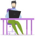 Manager uses modern technology for work at desktop, surfing internet. Entrepreneur works at computer Royalty Free Stock Photo