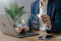 Manager using digital interface for data visualization Keywords: business, technology, digital Royalty Free Stock Photo