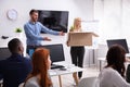 Manager Welcoming New Employee Introducing Her To Colleagues