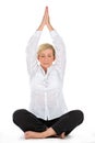 Manager woman doing yoga at white background Royalty Free Stock Photo