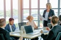 Manager woman or leader of business teams discuss with detail in the document with her team and plan for company project Royalty Free Stock Photo