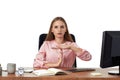 manager woman showing time out sign gesture with hands Royalty Free Stock Photo