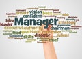 Manager word cloud and hand with marker concept