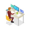 Manager work on computer isometric 3D icon