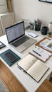 Manager working desk with laptop computer. document. paperwork and office suppliers..