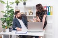 Managerial skills at work. Corporate strategy. Legal adviser. Office secretary. Business couple working. Couple in Royalty Free Stock Photo