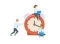 Managers around big alarm clock. Business, office time concept. Flat vector illustration. Isolated on white background. Royalty Free Stock Photo