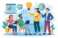 Managers engage with employees, exchanging creative ideas in a modern office setting with visual aids, Managers give ideas to Royalty Free Stock Photo