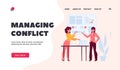 Managing Conflict Landing Page Template. Office Colleagues Fighting, Quarrel and Arguing, Fight between Business Women