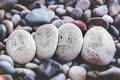Managing emotions emoji faces on stones - sad, happy, surprised worried and angry feelings draw Royalty Free Stock Photo