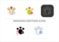 Managing emotions icons set