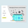 Managing finance and schedule landing page with calendar and hourglass