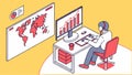 Managing global operations with computer and world map display, vector design Generative AI Royalty Free Stock Photo