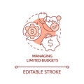 Managing limited budgets terracotta concept icon