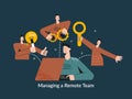 Managing a remote team concept modern flat vector illustration. Global cyberspace, distributed teamwork, collaboration