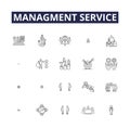 Managment service line vector icons and signs. Service, Planning, Operations, Scheduling, Logistics, Hiring, Staffing