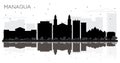 Managua Nicaragua City Skyline Black and White Silhouette with R