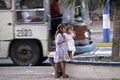 Managua street view, street children and city bus