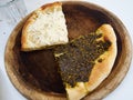 Manakish Zaatar traditional dish food from Lebanon Royalty Free Stock Photo