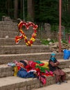 Manali, Himachal Pradesh, India - May 27, 2019 : Seller at Hidimda Devi Temple in Manali, Himachal Pradesh, India