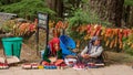 Manali, Himachal Pradesh, India - May 27, 2019 : Seller at Hidimda Devi Temple in Manali, Himachal Pradesh, India