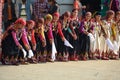 Women from Himachal Pradesh performing Pahari group dance (Naati in local language) wearing traditional folk dress.