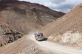 Manali-Leh Road in Indian Himalayas with lorry Royalty Free Stock Photo